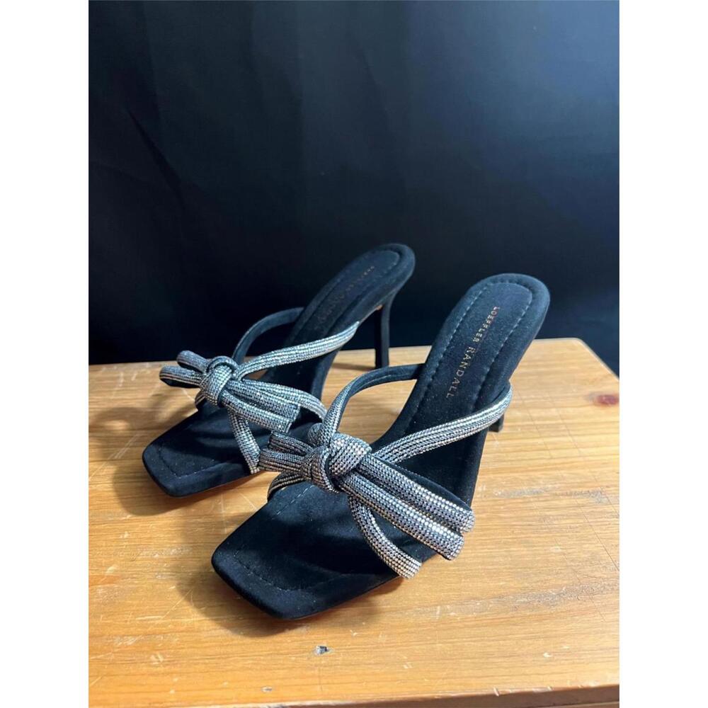 NWOB Women's Loeffler Randall Margi Bow Crystal Embellished Black Sandals US 8B